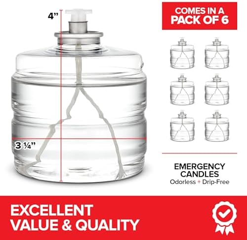 100 Hour Candle Pack of 6, Emergency Candles for Power Outages, Hurricane Storm Survival, and Camping, Liquid Long Burning Candles, Bulk Emergency Candle Supplies