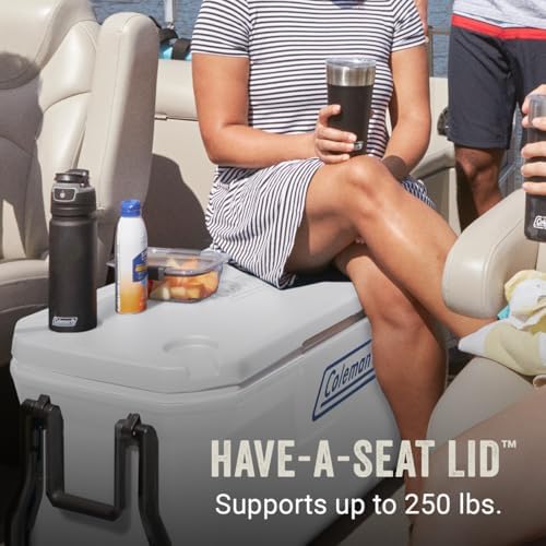 Coleman Marine Cooler with Fully Insulated UV Guard Lid & Body, Keeps Ice for 3+ Days, Great for Boating & Fishing, 52qt/100qt Wheeled/120qt Options