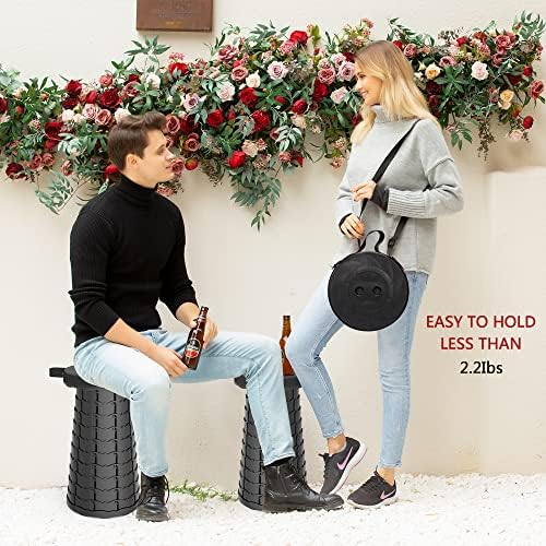 ALEVMOOM Telescoping Stool with Cushion, Collapsible Retractable More Sturdy Capacity 440Ib, Portable Camping Adjustable Folding Stool for Garden Fishing Hiking Mountain BBQ