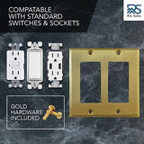 Rio Salto BRASS Modern Metal Gold Double Light Switch Wall Plate or Outlet Cover Wall Plate, Corrosion Resistant Receptacle Wallplate Rocker Covers Decora 2 Gang Brushed Brass STANDARD SIZE