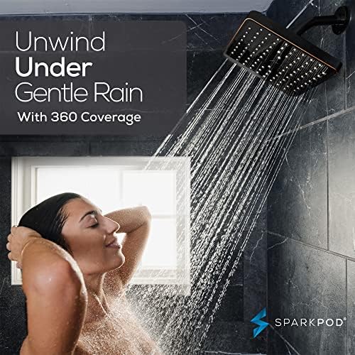 SparkPod Shower Head - High Pressure Rain - Premium Quality Luxury Design - 1-Min Install - Easy Clean Adjustable Replacement for Your Bathroom Shower Heads (Vintage Oil Rubbed Bronze, 8 Inch Square)