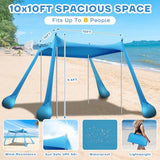 Beach Tent Canopy UPF50+ Protection, 10x10FT Beach Shade Sun Shelter Pop Up with 4 Stability Poles, Sandbags, Sand Shovels, Ground Pegs, Carrying Bag for Outdoor Family Camping Fishing Picnics