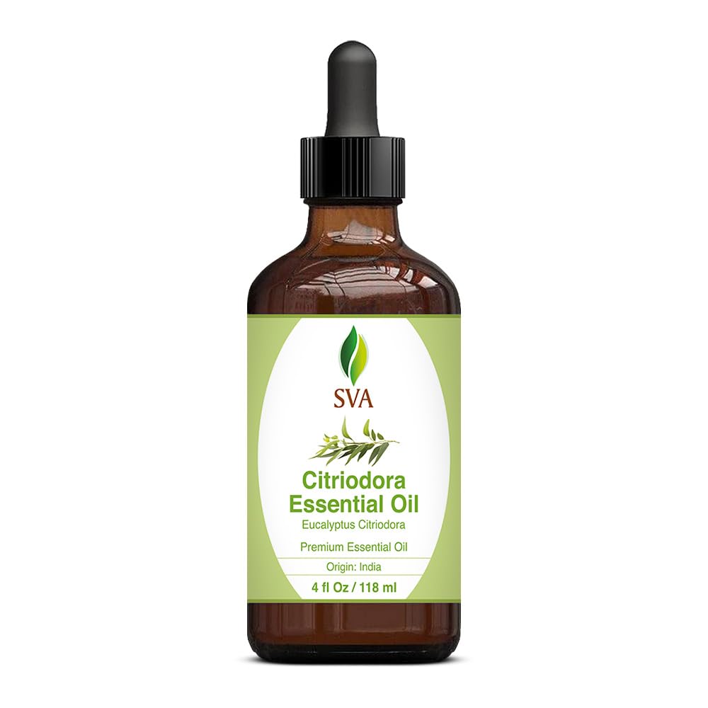 SVA Lemon Eucalyptus Essential Oil – 4 Fl Oz – 100% Natural Citriodora Oil - for Diffuser, Hair Care, Face, Skin Care, Aromatherapy, Scalp and Body Massage, Soap and Candle Making – with Dropper