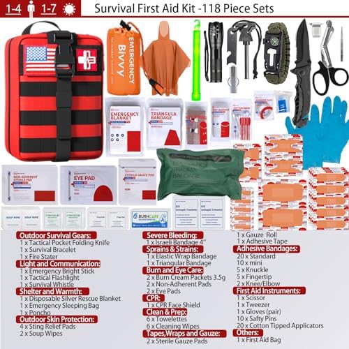 First Aid Kit,Survival Gear Outdoor Tactical Gear Set Military Grade Molle System for Camper Travel Hunting Hiking and Adventures（RED）