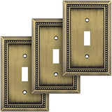 Henne Bery Sunken Pearls Heavy Duty Decorative Wall Plate Switch Plate Outlet Cover (Single Toggle, 3 Pack, Antique Brass)