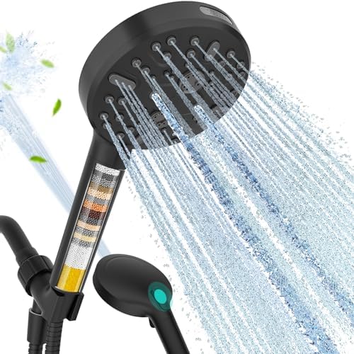 Cobbe Filtered Shower Head, High Pressure 9 Spray Mode Handheld Shower Head with Filter Built-in Power Wash with Hose and Water Softener for Hard Water Remove Chlorine, Matte Black