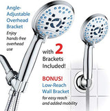 Hotel Spa AquaCare High Pressure 8-Mode Handheld Shower Head - Anti-clog Nozzles, Built-in Power Wash to Clean Tub, Extra Long 6 ft. Stainless Steel Hose, Wall & Overhead Brackets
