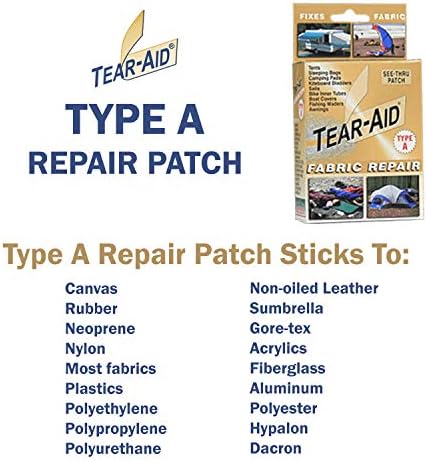 TEAR-AID Fabric Repair Kit, Type A Clear Patch for Canvas, Fiberglass, Leather, Polyester, Nylon & More, Gold Box, 2 Pack