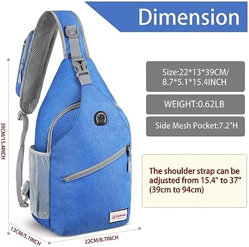 ZOMAKE Sling Bag for Women Men, Small Crossbody Sling Backpack, Mini Water Resistant Shoulder Daypack for Travel, Anti Thief Chest Bag for Hiking, Sports(Blue)
