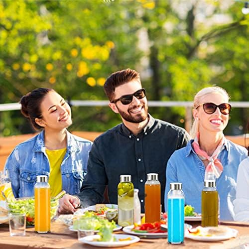 Sursip 24oz Glass Water Bottle Set of 6, Leak Proof Clear glass juice bottle for juicing, Reusable Drinking Bottles with Stainless Steel Lid, Beverage Storage Containers for Refrigerator-BPA Free