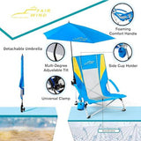 FAIR WIND 2 Pack Beach Chair with Umbrella for Adults Shade Chair Folding Backpack Portable Concert Bag Sand Chair with Cup Holder - Ocean Blue with Yellow