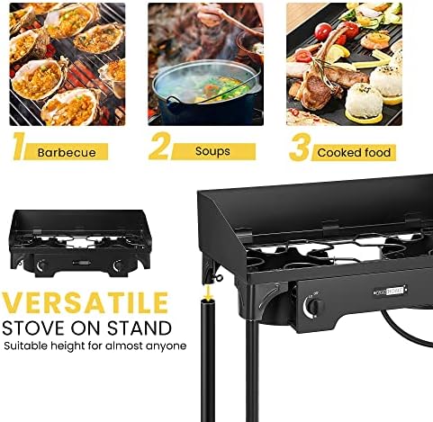VIVOHOME 150,000 BTU Double Burner Propane Stove, Heavy-Duty Outdoor Portable Camp Stove with Windscreen & Detachable Legs for Camping, Backyard, BBQ Cookouts