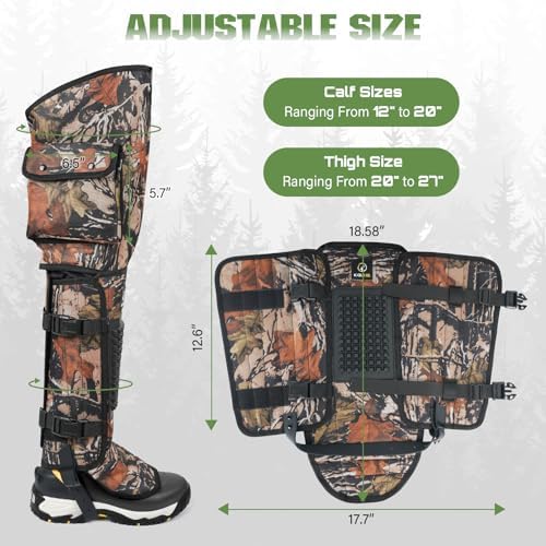 Kalkal Snake Gaiters, 1200D Waterproof Snake Chaps Snake Bite Protection for Ankle to Thigh, Snake Proof Gaiters Snake Guards with Adjustable Size for Men Women