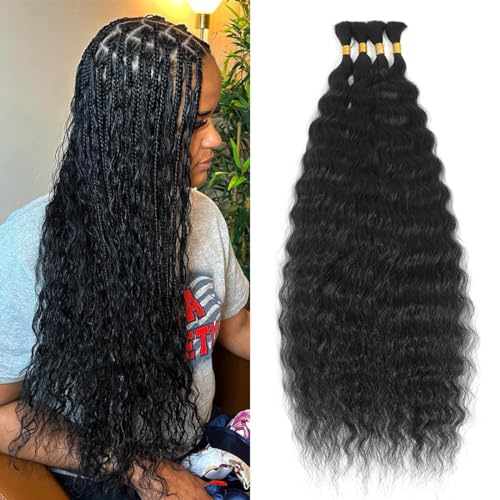 AIVICO Super Wave Bulk Human Hair 100% Unprocessed Brazilian Virgin Human Hair Extensions Bundles for Braiding Hair Wet and Wave Micro Human Hair(1Pack-4PCS, 18inch Natural Black)