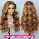 Hedy #4/27 Ombre Highlight Glueless Lace Front Wigs Human Hair Body Wave Wigs for Black Women Pre Plucked with Baby Hair 150% Density 4x4 Lace Closure (22 Inch, #4/27 Highlight Color)