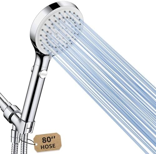 Shower Head with Handheld, High Pressure Handheld Shower Head with 80" Extra Long Stainless Steel Hose & Adjustable Bracket, Showerhead with ON/OFF Switch for Pets Bath