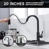 Wewe Black Kitchen Sink Faucets: Water Faucet with Pull Down Sprayer Stainless Steel Single Handle 1 Or 3 Hole for Farmhouse Commercial Camper Laundry Rv Bar