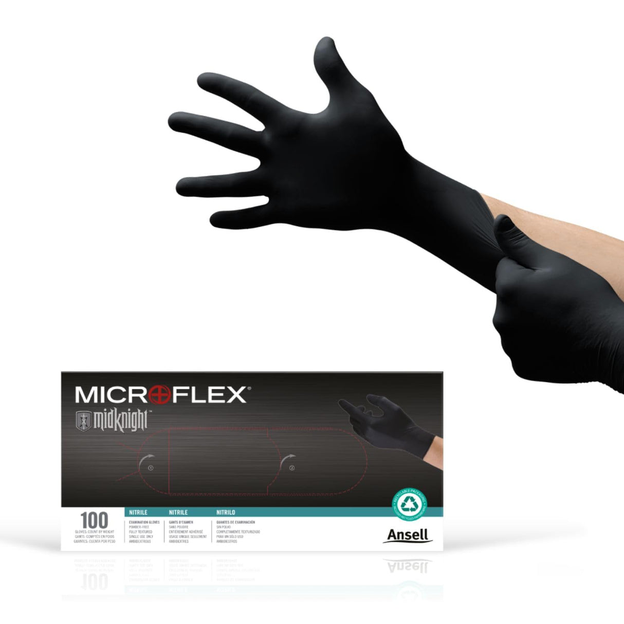 Ansell MICROFLEX MidKnight MK-296 Disposable Nitrile Gloves for Automotive, Law Enforcement w/ Full Texture - Large, Black (Box of 100)