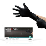 Ansell MICROFLEX MidKnight MK-296 Disposable Nitrile Gloves for Automotive, Law Enforcement w/ Full Texture - Large, Black (Box of 100)