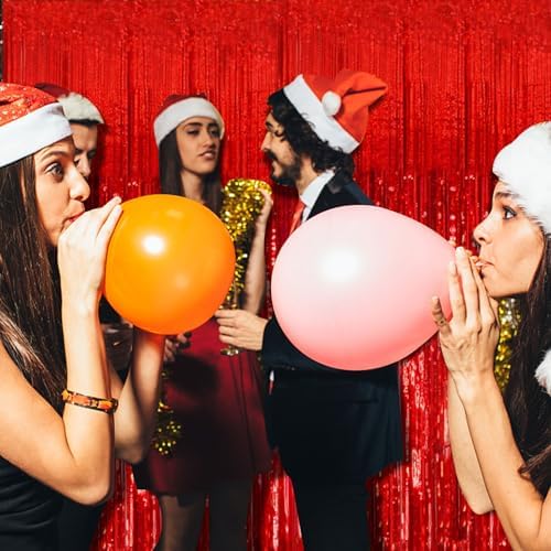 20 Pack Foil Curtain Backdrop Red Metallic Tinsel Foil Fringe Curtains Photo Booth Props for Birthday Wedding Engagement Baby Shower Bachelorette Christmas Holiday Celebration Party Decorations