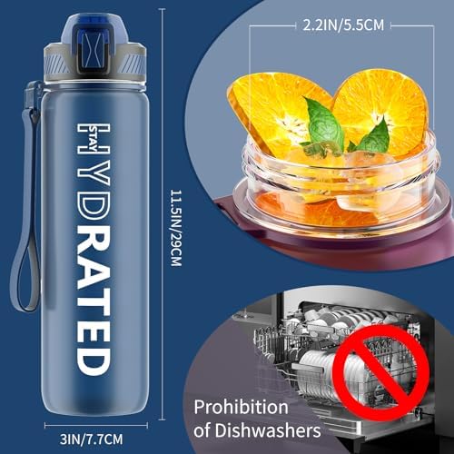 Water Bottle with Straw, 32oz Motivational Water Bottles with Time Marker to Drink, Tritan BPA Free, 1L Sports Water Bottle with Carry Strap LeakProof for Women Gym Fitness Outdoor (1 Pack)