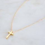 Austin Down to Earth Gold Cross Necklaces for Women, 14k Gold Filled Chain, Dainty Tiny Small Pendant, Christian Gift for Baptism Confirmation Graduation (16-18 inches, adjustable)