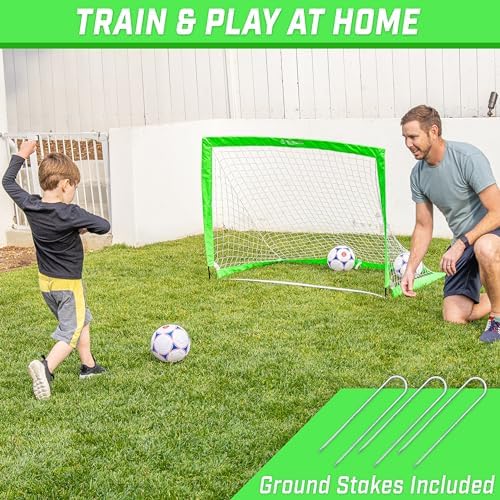 GoSports Portable Soccer Goals for Kids - 13 Color Options - Choose 4 x 3 ft or 6 x 4 ft - Team Tone Pop Up Nets for Backyard