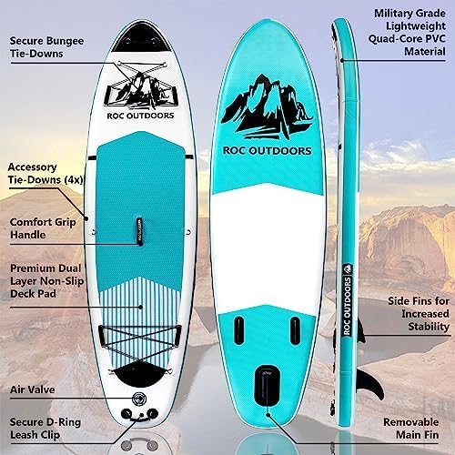 Roc Inflatable Stand Up Paddle Boards 10 ft 6 in with Premium SUP Paddle Board Accessories, Wide Stable Design, Non-Slip Comfort Deck for Youth & Adults