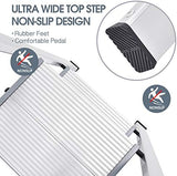 KINGRACK Aluminium 2 Step Ladder, Lightweight Step Stool with Non-Slip Pedals, Handrail, 330LBS Foldable Step Ladder for Kitchen, Garage, Home, Space Saving, Sturdy and Portable, Silver
