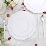 WDF 60pcs Silver Plastic Plates-Baroque White &Silver Plates for Upscale Parties &Wedding-including 30Plastic Dinner Plate 10.25inch, 30 Salad Plate 7.5inch for Christmas