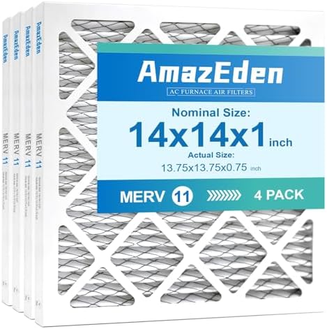 14x14x1 AC Air Filter MERV 11 (4-Pack) MPR 1000 FPR 7 HVAC Furnace Pleated Filters Dust Defense Replacement for Home (Actual Size: 13.75x13.75x0.75 Inches)