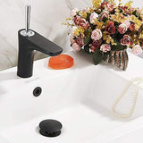 Vessel Sink Drain, Bathroom Faucet Vessel Sink Pop Up Drain Stopper, Built-In Anti-Clogging Strainer, with Overflow Matt Black, Fits Standard American Drain Hole(1-1/2" to 1-3/4") RWF083P