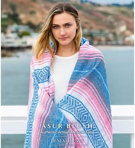 Benevolence LA Authentic Handwoven Mexican Blanket | Yoga Blankets, Outdoor, Picnic, Beach, Camping | Equestrian Saddle | Serape 50x70 inches - Azure, Pack of 1