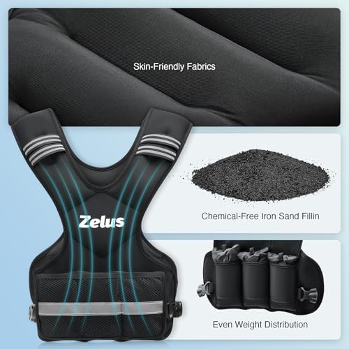 ZELUS Weighted Vest for Men and Women | 4-10lb/11-20lb/20-32lb Vest with 6 Ironsand Weights for Home Workouts | Adjustable Body Weight Vest Exercise Set for Cardio and Strength Training
