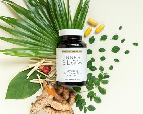 Inner Glow Advanced Hair, Skin & Nails Formula - Dermatologist and Plastic Surgeon Developed, clinically Tested for visibly Stronger and Thicker Hair in 12 Weeks