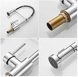 OWOFAN Spring Kitchen Sink Faucet Commercial Single Handle Single Lever Kitchen Faucet with Pull Down Sprayer, Polished Chrome Kitchen Faucets