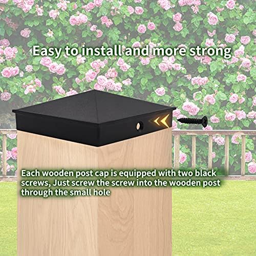 Azdele 4x4 Aluminum Pyramid Post Caps Cover for 4x4 Nominal Wood Post(Actual/True 3.5" x 3.5"), with Matte Finish Powder Coated Surface, for Fence Wood Post of Decks or Corridors(Black, 4 Pack)