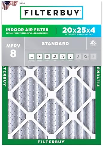 Filterbuy 20x25x4 Air Filter MERV 8 Dust Defense (1-Pack), Pleated HVAC AC Furnace Air Filters Replacement (Actual Size: 19.50 x 24.50 x 3.63 Inches)