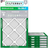 Filterbuy 16x36x1 Air Filter MERV 8 Dust Defense (6-Pack), Pleated HVAC AC Furnace Air Filters Replacement (Actual Size: 15.75 x 35.75 x 0.75 Inches)