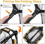 PLUSINNO Floating Fishing Net for Steelhead, Salmon, Fly, Kayak, Catfish, Bass, Trout Fishing, Rubber Coated Landing Net for Easy Catch & Release, Compact & Foldable for Easy Transportation & Storage