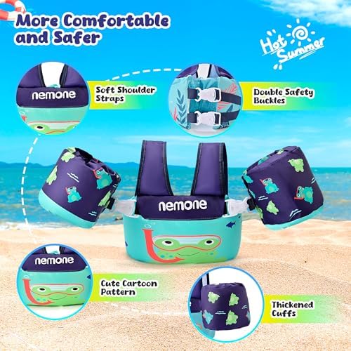 NEMONE Toddler Swim Vest for 22-70 lbs Kids Floaties Swim Jacket with Arm Water Wings for Girls Boys 2 3 4 5 6 7 Years Old Sea Beach Pool