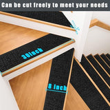 15Pcs Stair Treads for Wooden Steps With Self Adhesive, 8"x30" Non Slip Stair Runners-Peel & Stick Indoor Stair Carpet Runner, Resistant Runner for Kids, Elders and Pets, Black