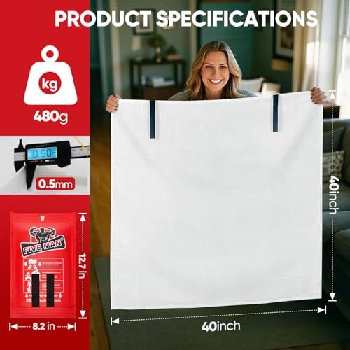 Emergency Fire Blanket for Home Kitchen -40"x40"- Flame Fiberglass Fire Blankets for House Camping Car Office School Emergency Survival Safety - with Blanket Hook and Glove (1-pcs)