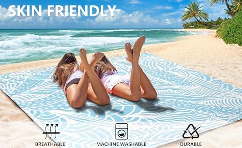 Beach Blanket Waterproof Sandproof Beach Mat 79" X 83" /10'x9'for 2-8 Adults Quick Drying Outdoor Picnic Mat Beach Accessories for Travel, Camping, Hiking