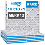 Aerostar 18x18x1 MERV 13 - 6 Count - Pleated HVAC, Furnace & Air Conditioner Filters - Removes Bacteria, Dust, Cold & Flu Germs, Lint, Mold, Pet Dander, Allergy-Causing Pollen, Smog, Smoke & Viruses