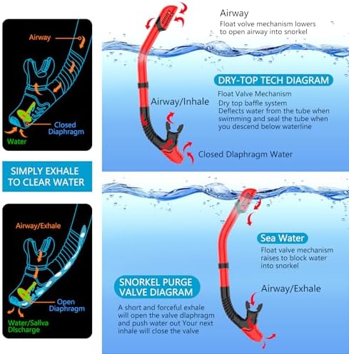 Snorkeling Gear for Adults, Dry-Top Snorkel Set Scuba Diving mask, 180°Panoramic Wide View Professional Snorkeling Gear Breathing Freely Snorkel Mask
