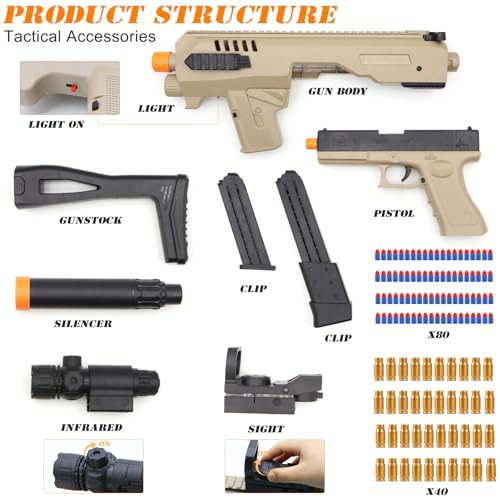 Bugrtey Two Modes Toy Gun Shell Ejecting Rifle with 80 Soft Bullets 40 Shells 2 Clips Soft Bullet Toy Guns Outdoor Shooting Games Christmas Halloween Birthday Gifts