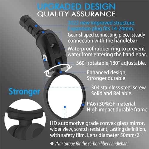 Bike Mirrors,Bike Bar End Mirror, HD Glass Convex Lens Bicycle Rearview Mirror, Safe Cycling Rearview Mirror, Easy to Install