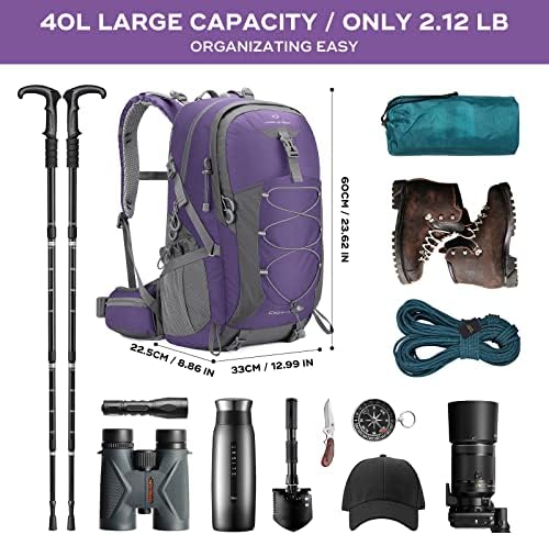 Maelstrom Hiking Backpack,Camping Backpack,40L Waterproof Hiking Daypack with Rain Cover,Lightweight Travel Backpack,Purple