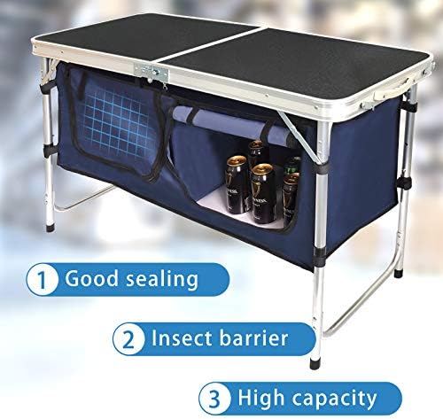 Folding Camping Table with Storage Compartment Aluminum Lightweight Camp Kitchen Table Height Adjustable Indoor/Outdoor Table Perfect for Tailgating, Backyards, BBQ,Picnic, Black